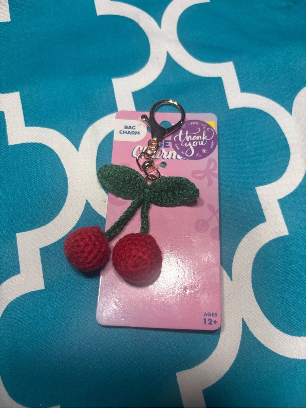 New Cherry Crochet Bag Charm - Red & Green